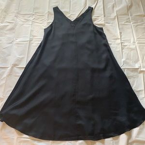 Eileen Fisher Black Silk Organic Cotton Double V-neck Dress XS Relaxed Fit